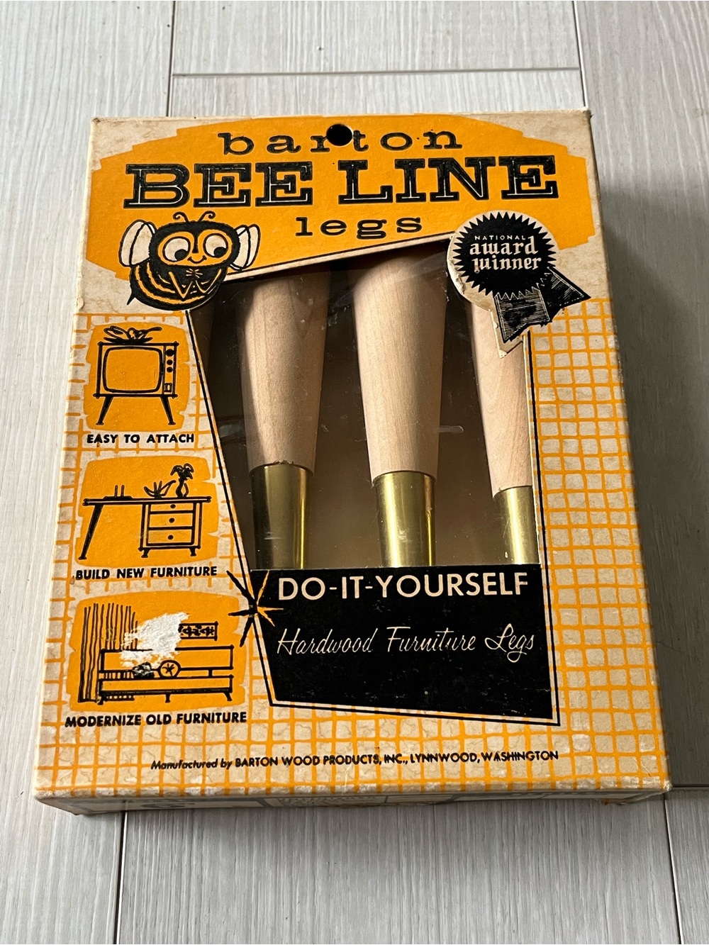 Bee Line Hardwood Furniture Legs - Natural Wood with Gold Caps, MCM